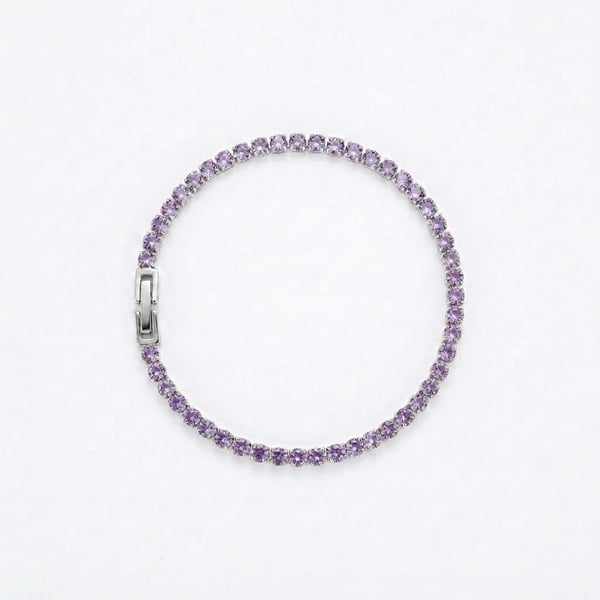 Purple 5A Zircon Tennis Bracelet Hypoallergenic Stainless Steel Stackable Hand