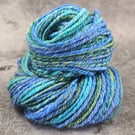 Handspun, DK Worsted yarn, 23g mini skein, merino wool & silk, Sea blue & greens