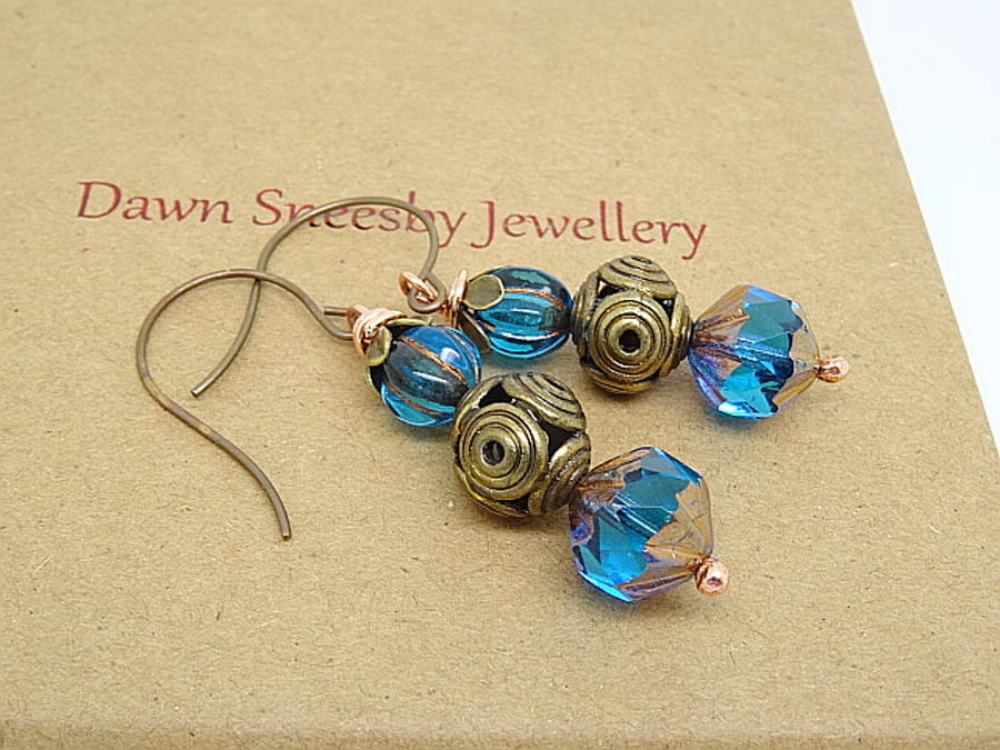 Czech Glass Aqua Blue Earrings.