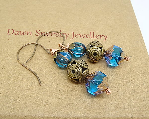 Czech Glass Aqua Blue Earrings.