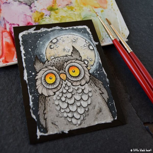 night owl - original aceo illustration