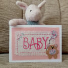 Baby Girl Card - Hand-Stitched - New Baby - Textile Card - Congratulations 