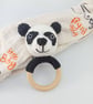 Crochet Panda Teether: Wooden Rattle Ring, Newborn Gift - Image 8