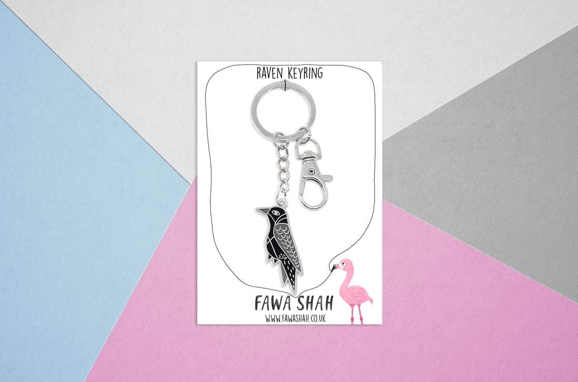 Silver Raven Keyring - Hard Enamel - Jewellery