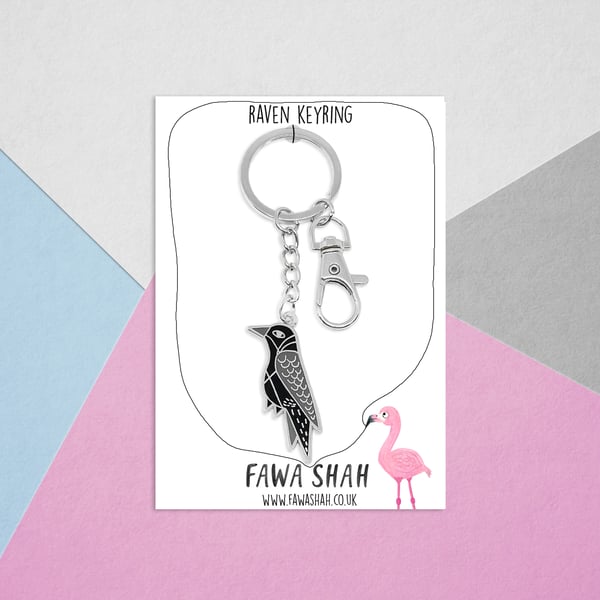 Silver Raven Keyring - Hard Enamel - Jewellery