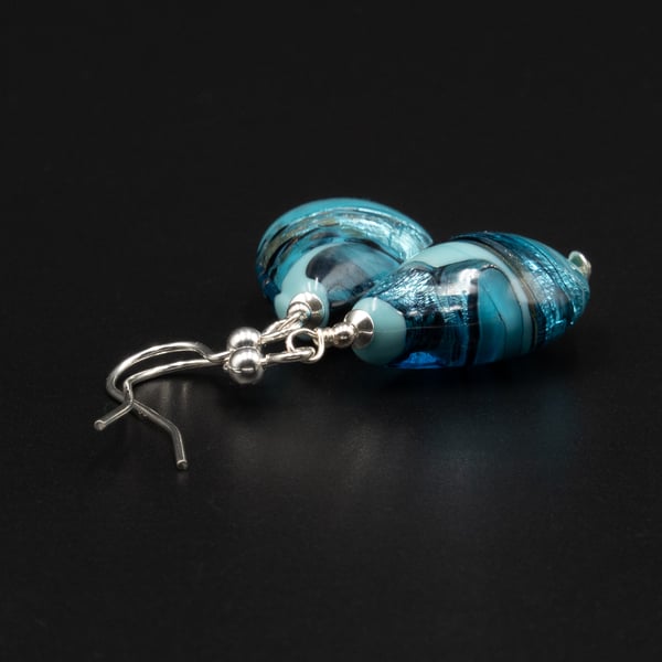 Venetian Murano glass  turquoise and sterling silver teardrop earrings 