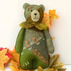 Woodland felt teddy bear, decorated patchwork bear wall hanging