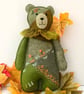 Woodland felt teddy bear, decorated patchwork bear wall hanging