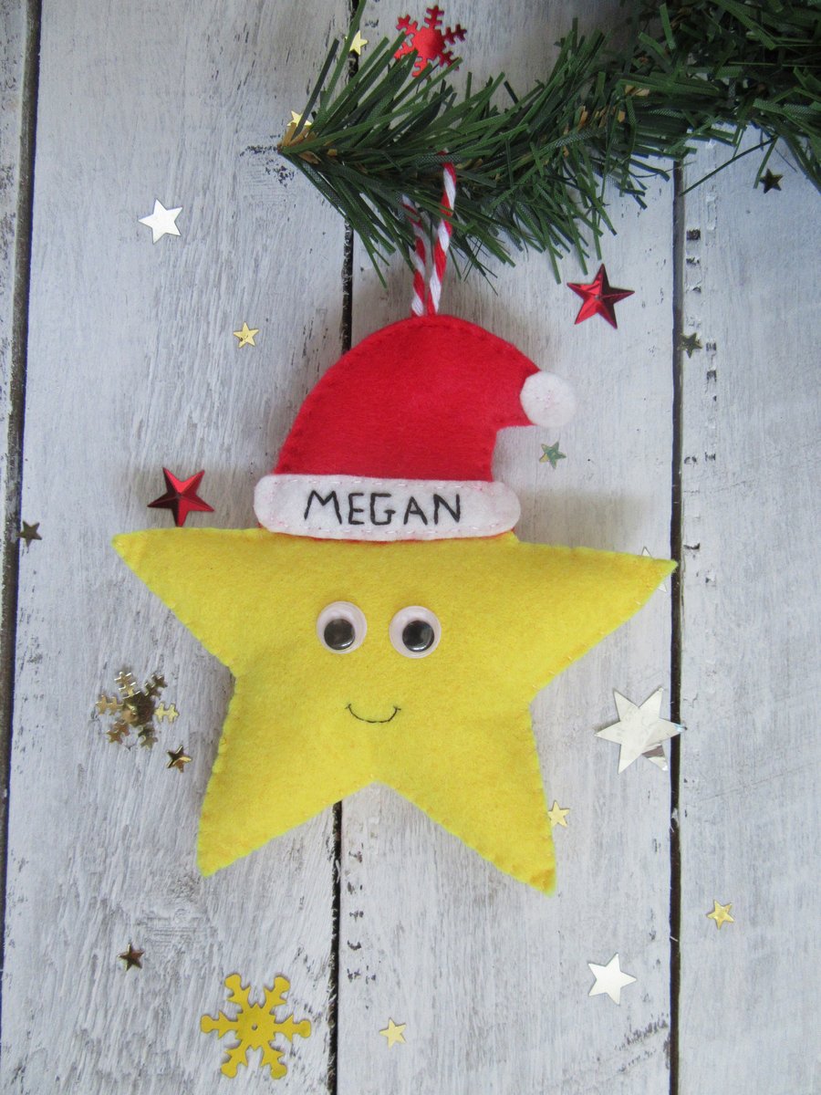 Personalised star felt christmas tree decoration