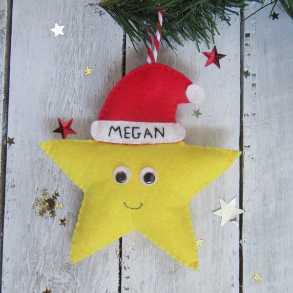 Personalised star felt christmas tree decoration