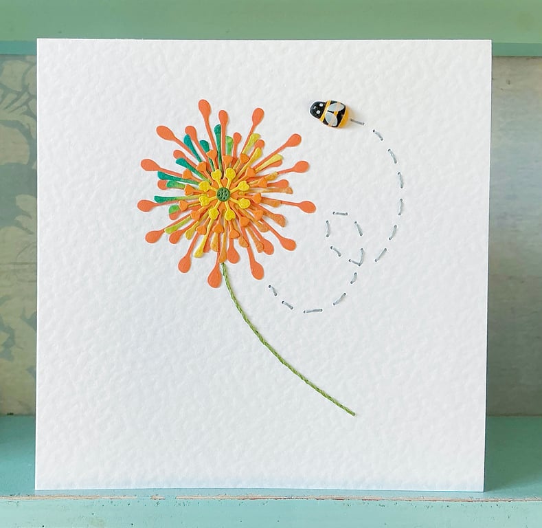 Hand Embroidered Card. Hand Stitched Card. Daisy Card. Blank Card. Flowers.