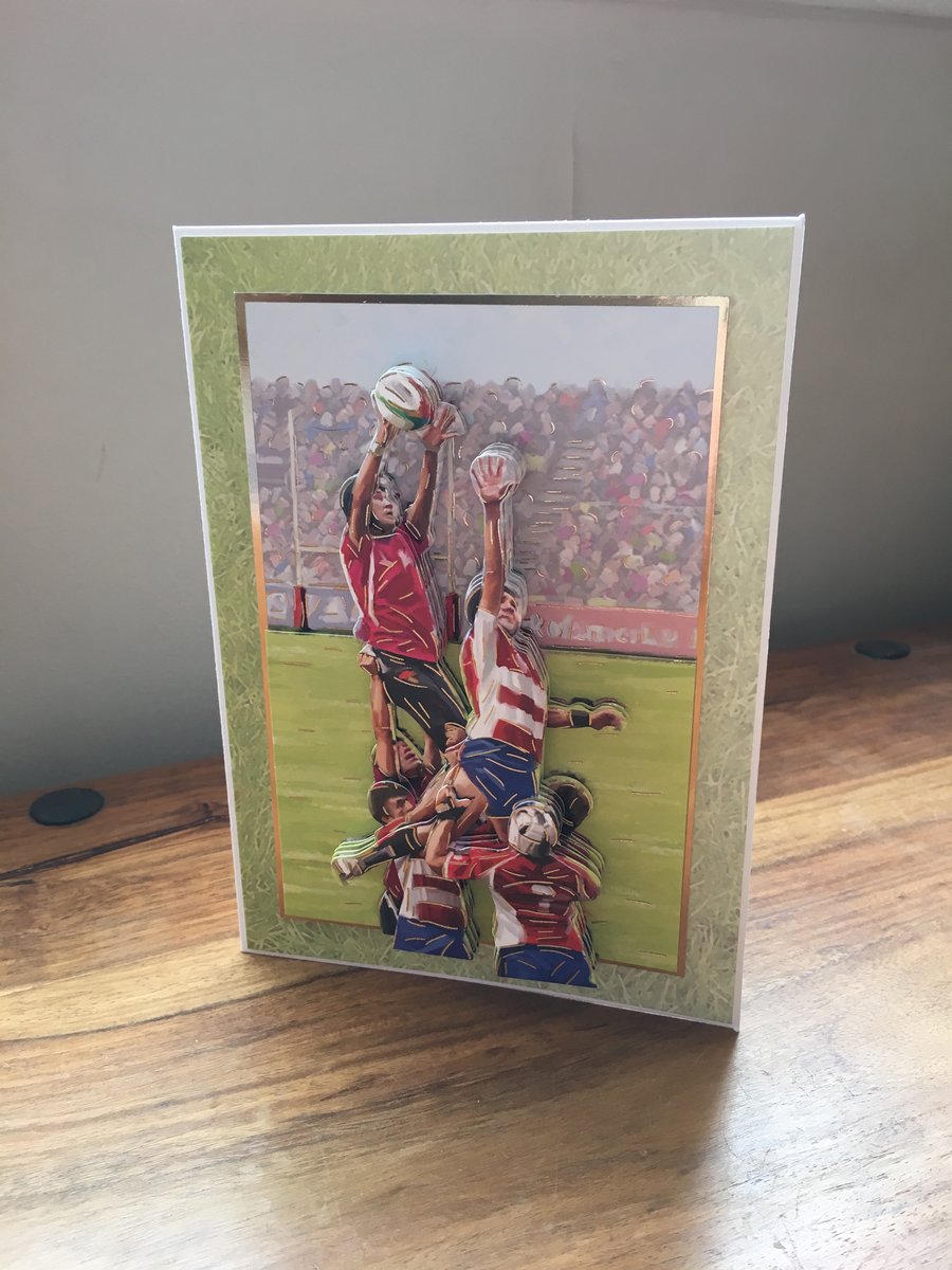 3D Decoupage Handmade Birthday Card - Rugby Union - Blank Inside