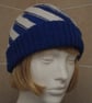 Hand Knitted Blue White Reversable Twist Hat Hand Knitted (J94) - Image 4