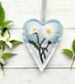 Ox Eyed Daisy Decorative Freemotion Applique Padded Hanging Heart