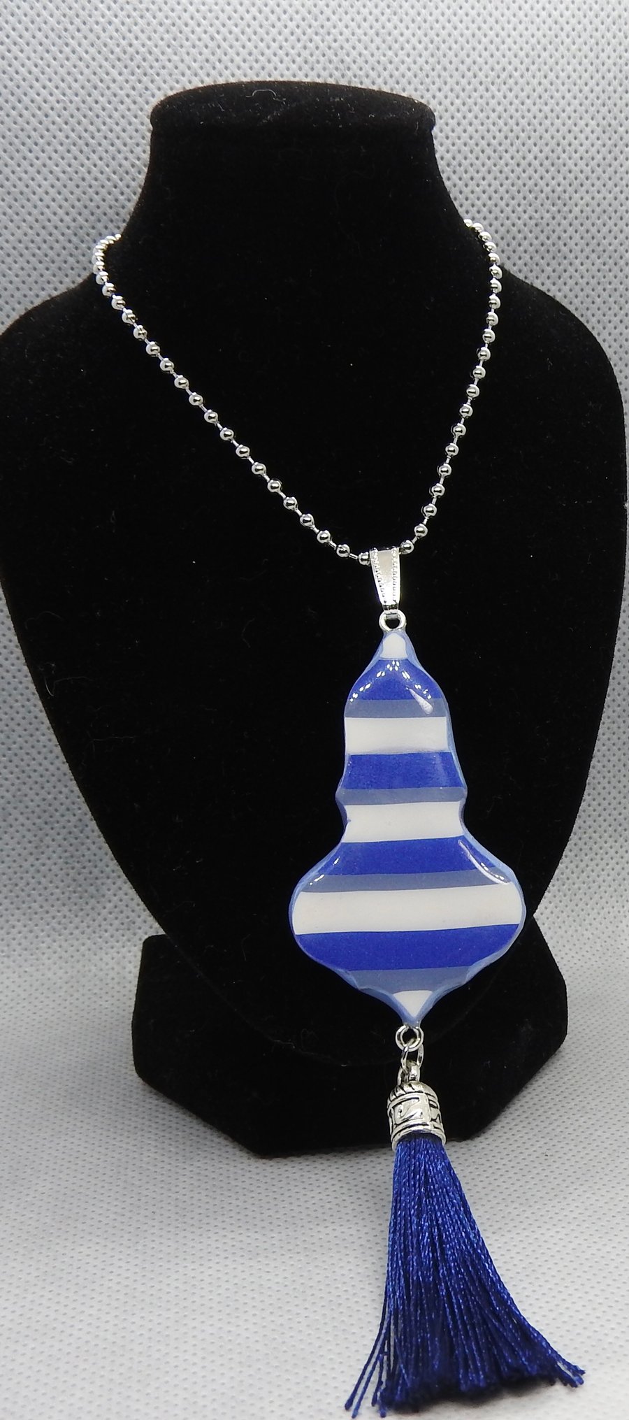 Dark  blue striped tassel pendant 