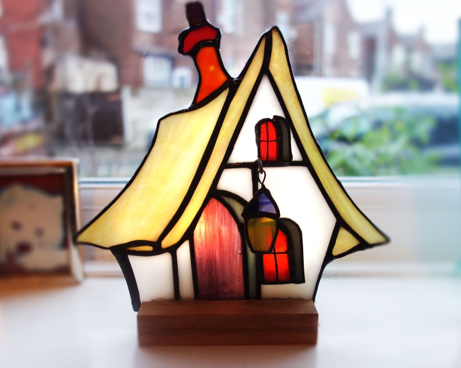 Fairy Book Cottage Stained Glass Candle Night Light - FREE POSTAGE UK