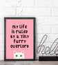 Funny Cat Poster - My Life Is Ruled by Tiny Furry Overlord - White Cat & Pink  - Image 2