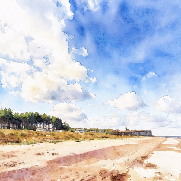 A4 Print Old Hunstanton Watercolour Beach & Cliffs 