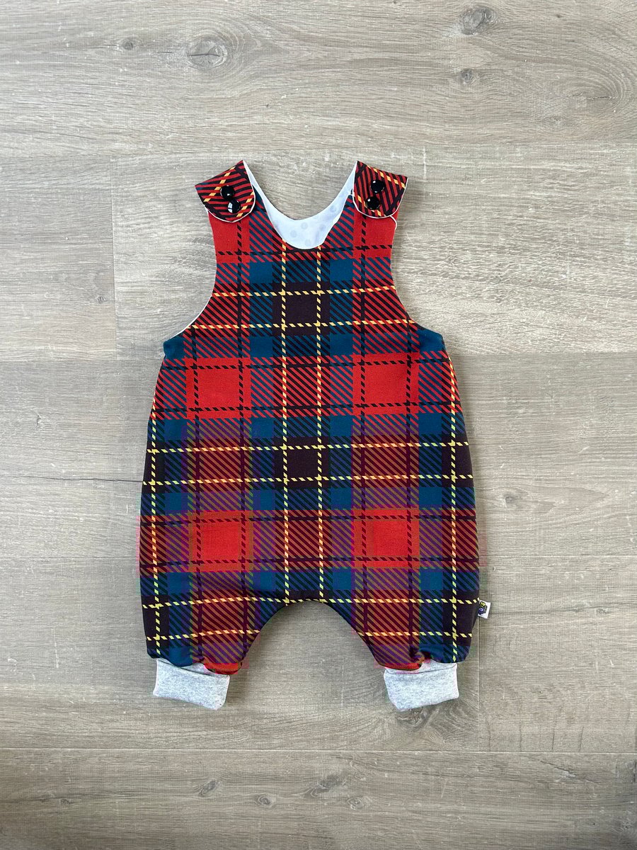 Red and Blue Tartan Romper (reversible)- up to 12-18 months