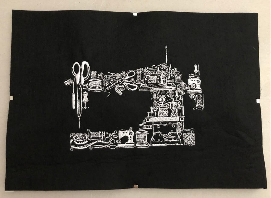 Framed Embroidered  Sewing Machine 