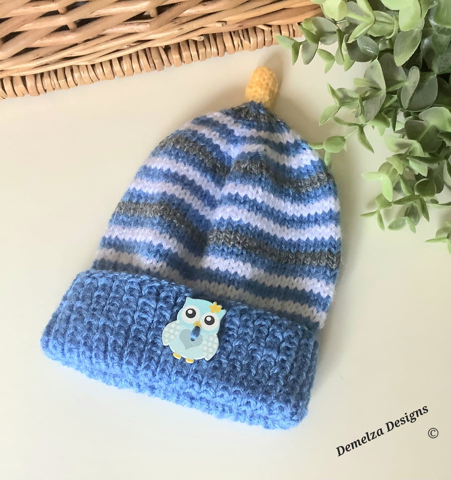 Baby Boys Owl Pixie Beanie Hat  6- 18 months size