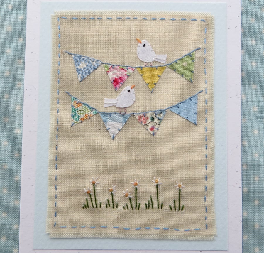 Bunting with Birds hand-stitched card