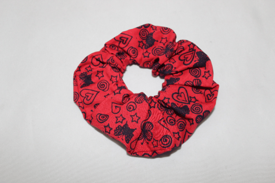 Red & blue scrunchie hand print hearts,Eco hair accessory,gift