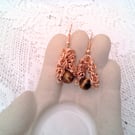 Rose Gold Byzantine Chain Maille and Tigers Eye Earrings, Gift for Her
