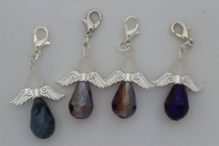 Crochet stitch markers - silver Christmas angel x4 Dusk