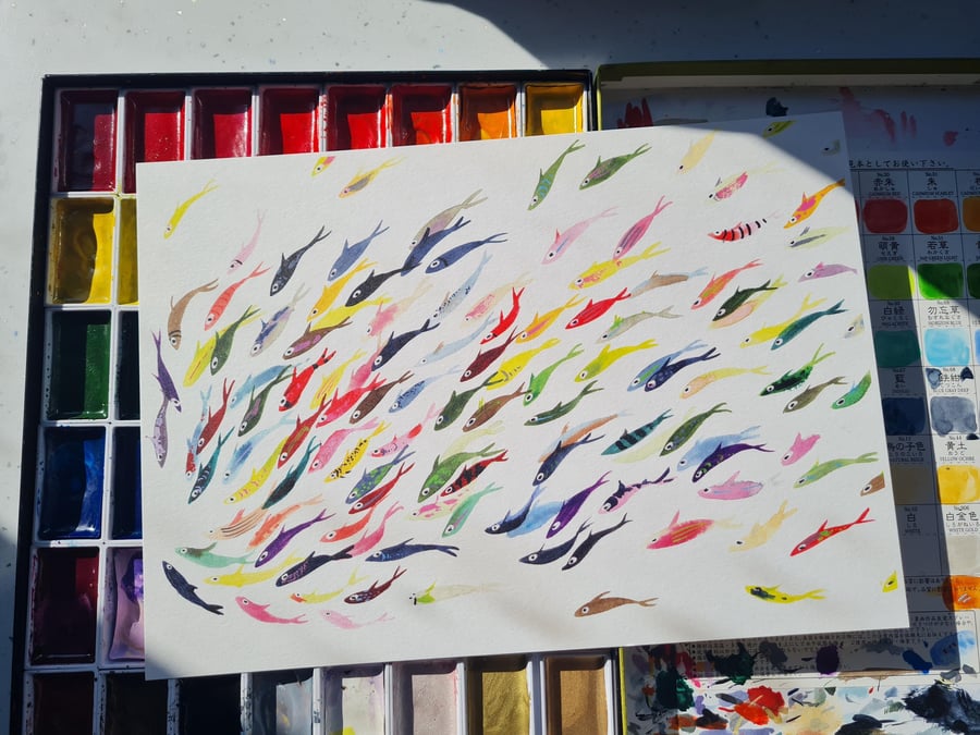 Colourful fish art print A4