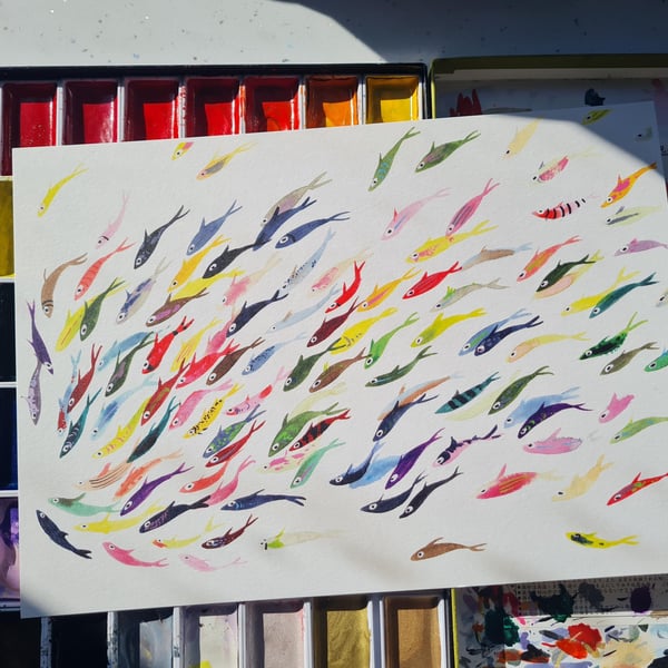 Colourful fish art print A4