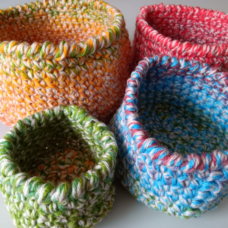 SOLD Crochet Nesting Baskets (Popping Primaries) - set of 4, so practical!