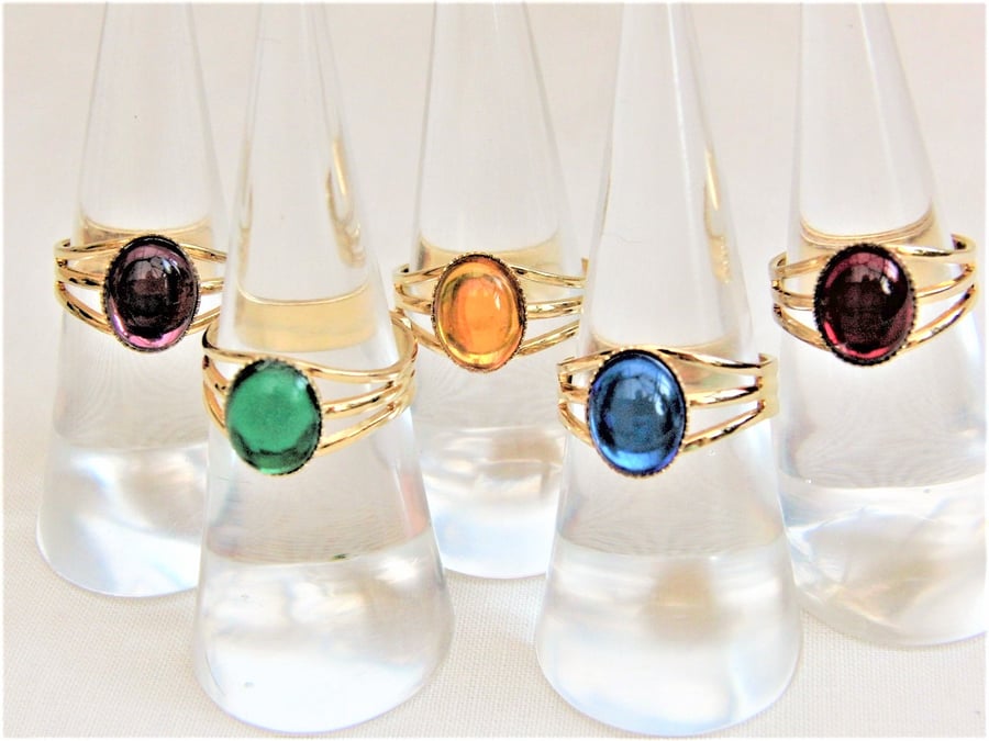 Ladies Adjustable Cabochon Statement Ring with a Choice of Base & Stone Colour