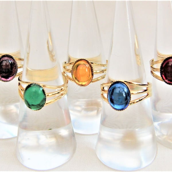 Ladies Adjustable Cabochon Statement Ring with a Choice of Base & Stone Colour