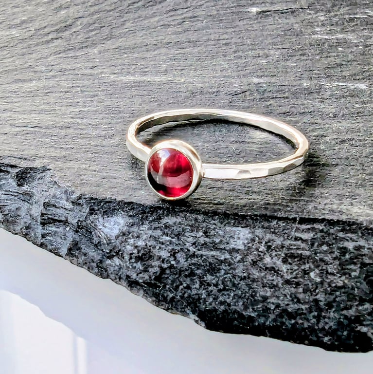 STERLING SILVER Garnet Ring, Handmade Urban Jewellery