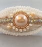 Bridal Peach Pearl Beaded Vintage Style Hair Barrette Clip - Image 6