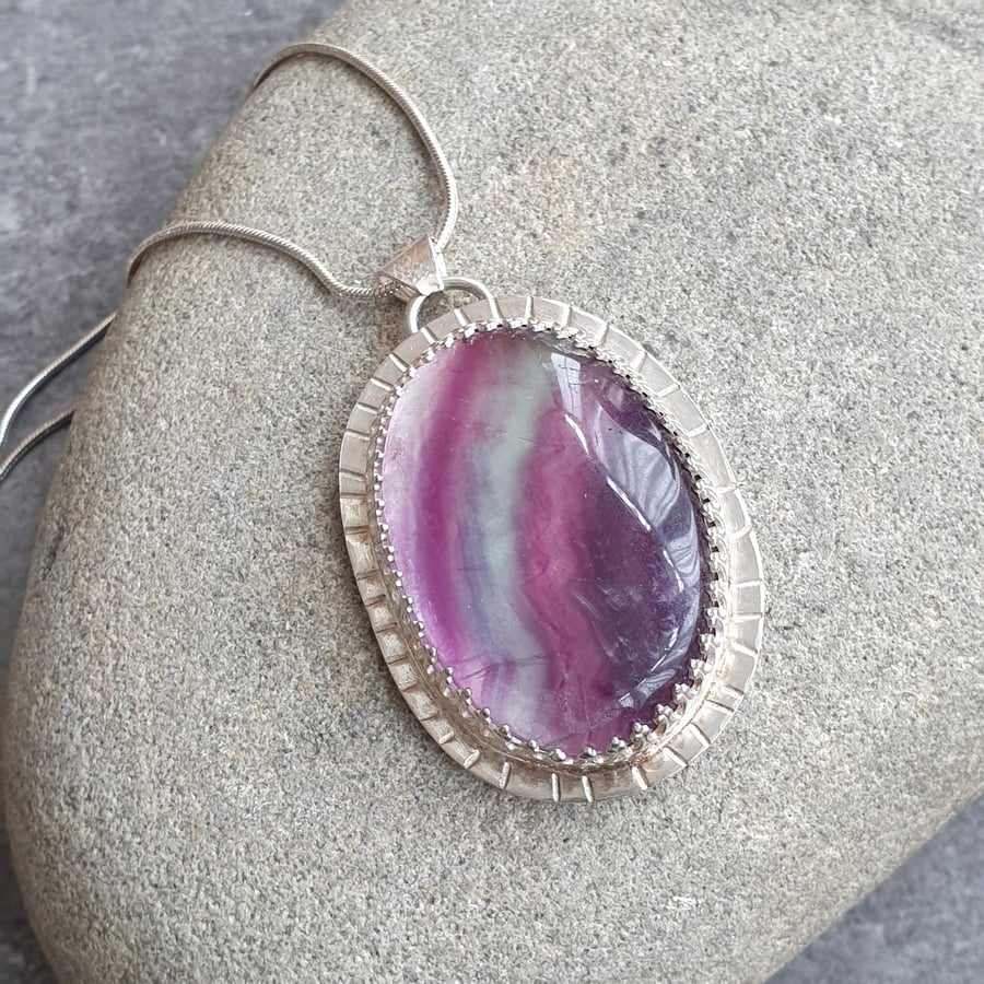 Purple fluorite pendant, Large gemstone necklace, Statement jewellery