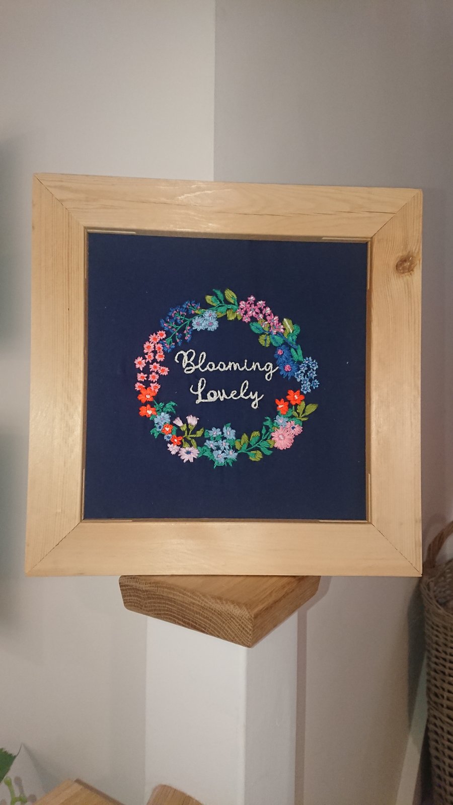 Framed Embroidery Picture, Floral, Cottagecore 