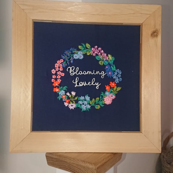 Framed Embroidery Picture, Floral, Cottagecore 