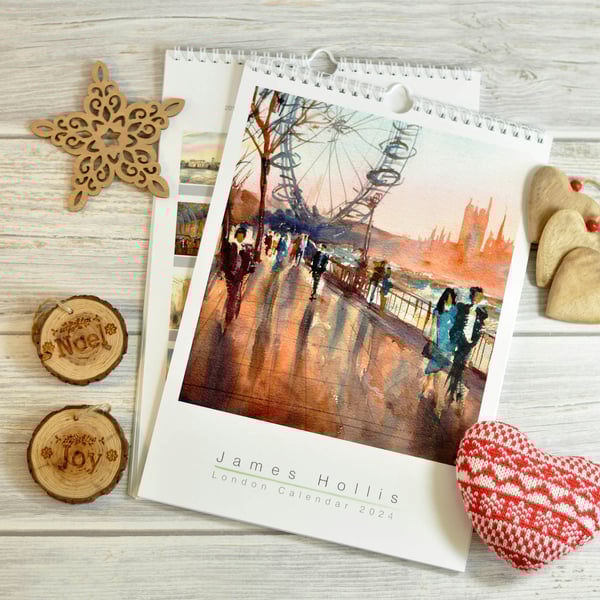 London calendar for 2024 with paintings of London, A4 wall calendar