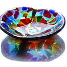 Rainbow Fused Glass Art River of Gold Handmade Bowl Dichroic