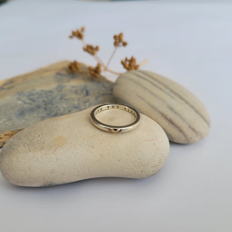 Hidden Message Ring, Recycled Sterling Silver, 9ct Gold Heart Rings