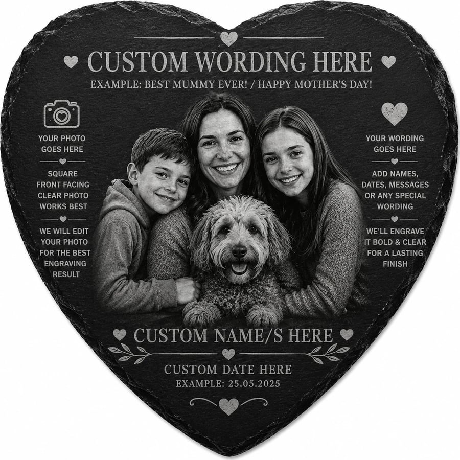 Personlized Heart Photo's Engraving on Slate Coaster