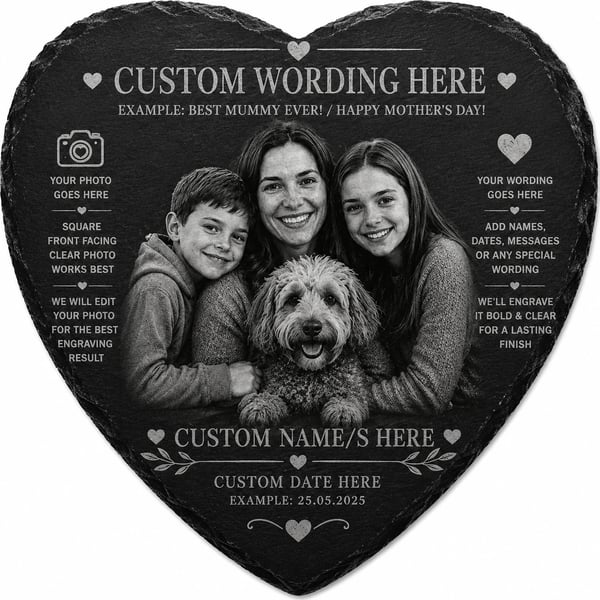 Personlized Heart Photo's Engraving on Slate Coaster