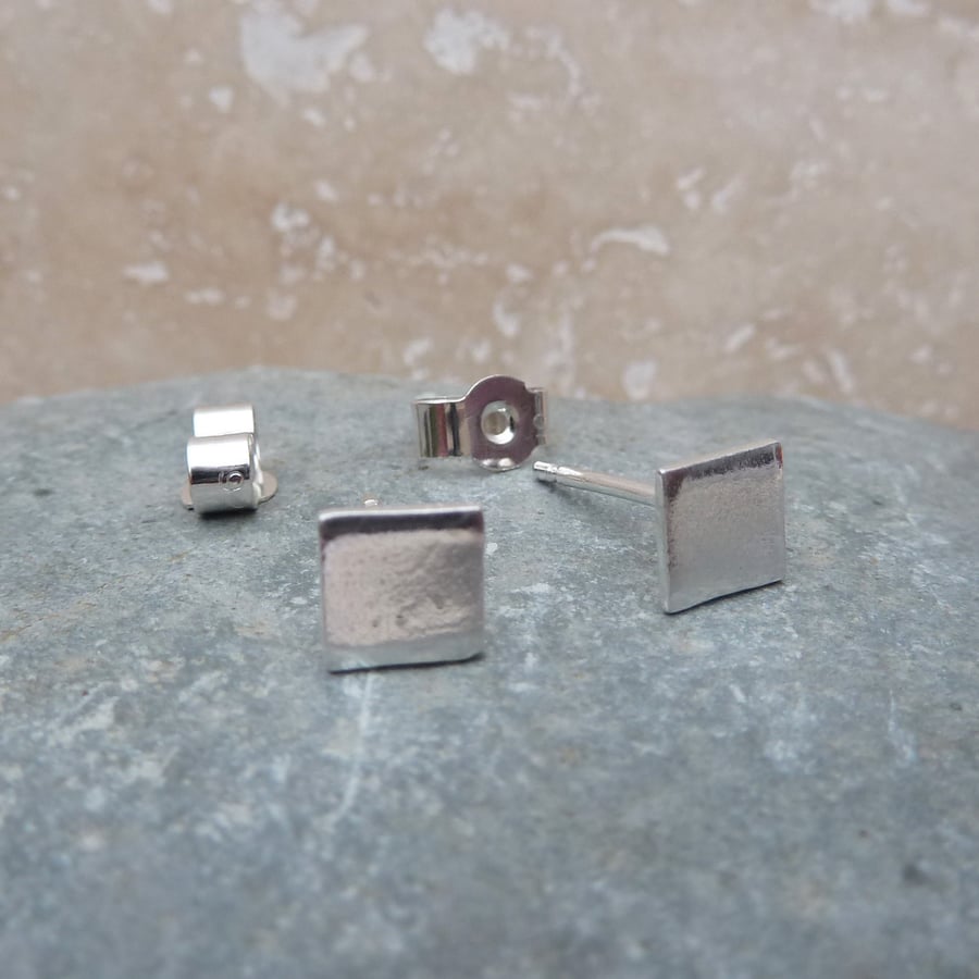 Fine Silver Small 6mm Square Stud Earrings - STUD068