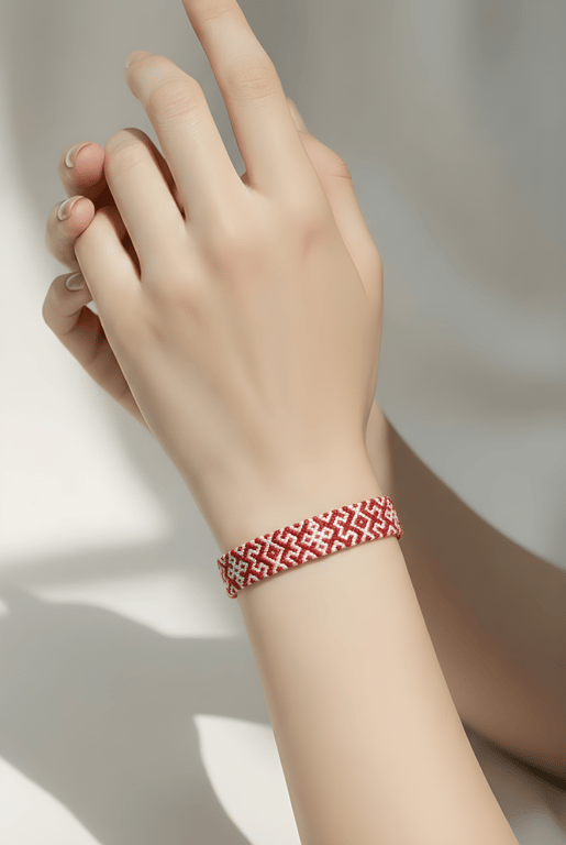 Red Geometric Woven Bracelet – Handcrafted in the UK