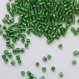 Metallic Green hexagon beads, size 11