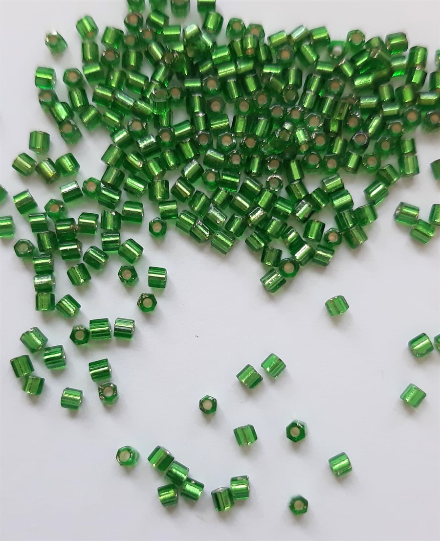 Metallic Green hexagon beads, size 11