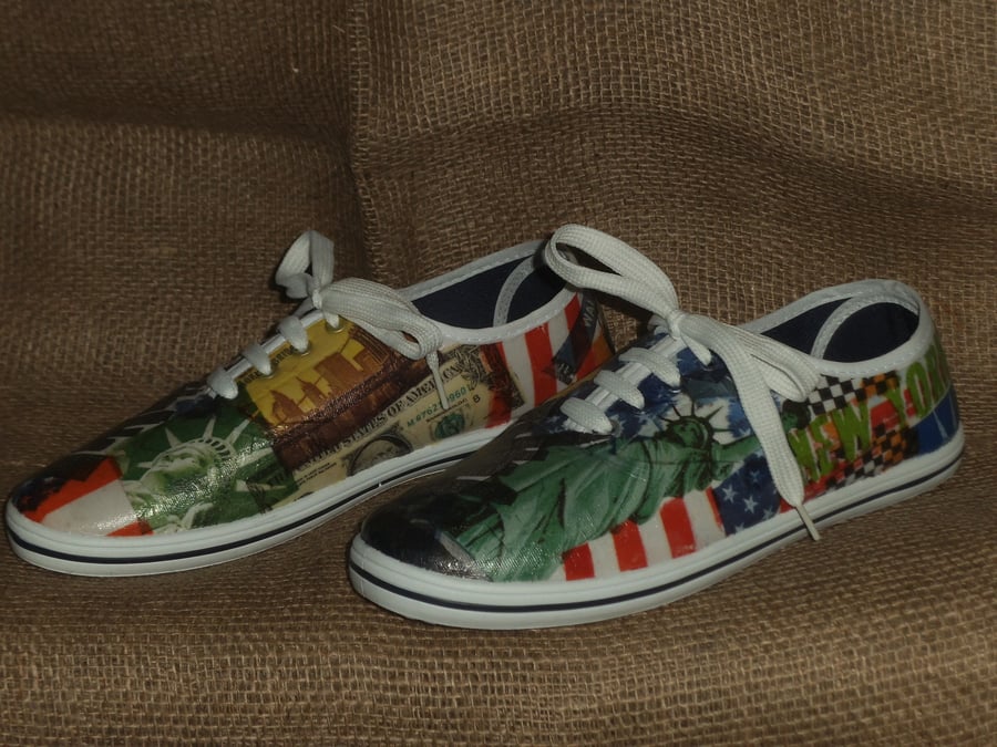 Decorated Shoes MADE TO ORDER New York Unique Summer Canvas Sizes UK3 to 9      