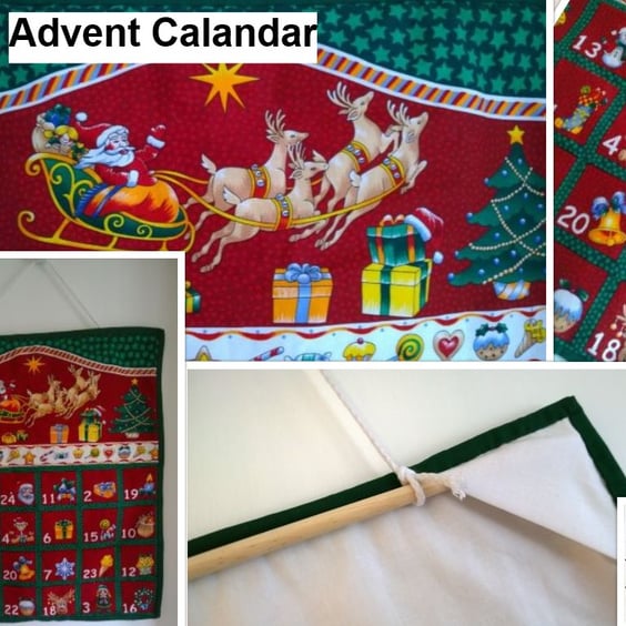 Advent Calendar with 24 Pockets (Red and Green Traditional Design)